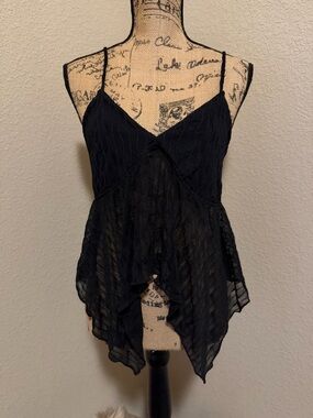 shosho Black Sheer Camisole with Ribbon Straps